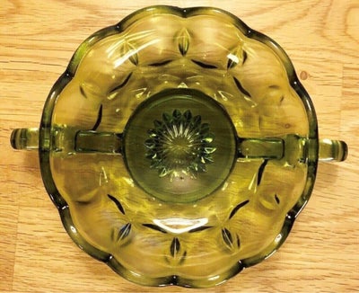 Glas, Skål, Fyns glasværk, Flot smaragdgrøn skål med ører presset glas Fyns glasværk ø13cm fast pris