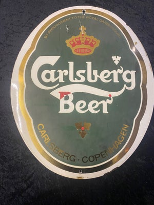 Øl, Emaljeskilt, Yderst flot gammelt emaljeskilt med Carlsberg Beer stående på. Der er flotte guld d