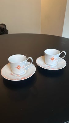 Porcelæn, Kaffekop med underkop, Royal Copenhagen, Multifarvet Elements Orange Højhankskop og underk