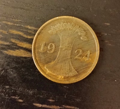 Vesteuropa, mønter, 1924, En mønte på 100 gammel.
Tysk mønter fra 1924
