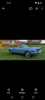 Ford Mustang, 4,7 V8 289cui. Convertible, Benzin, 1965, km 100000, lysblåmetal, nysynet, 2-dørs, ser