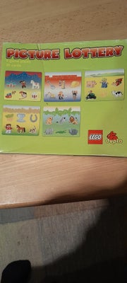 Billedlotteri, lotteri, Billedlotteri med kendte figurer fra Lego Duplo.
5 plader med 6 tegninger på