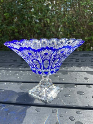 Glas, Opsats, Krystal opsats med blåt mønster og firkantet fod. Fremstår uden skår. Kan evt bruges t