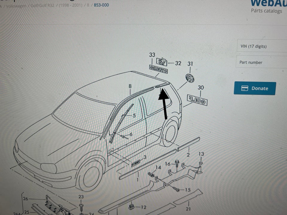 Plade- og karosseridele, Tagrælings liste, VW Golf 4