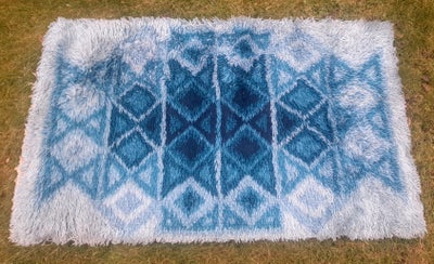Løse tæpper, Uld, Stort retro ryatæppe I blå nuancer
92x160