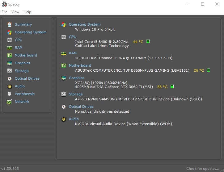 Asus, NVIDIA GeForce RTX 3060TI, Intel Core i5 8400 @ 2.80