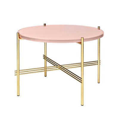 Sofabord, Gubi, metal, Flot rundt glas sofabord / coffee table med guld / messing ben og i flot lyse