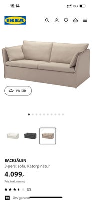 Sofa, bomuld, 3 pers. , Ikea Backsælen