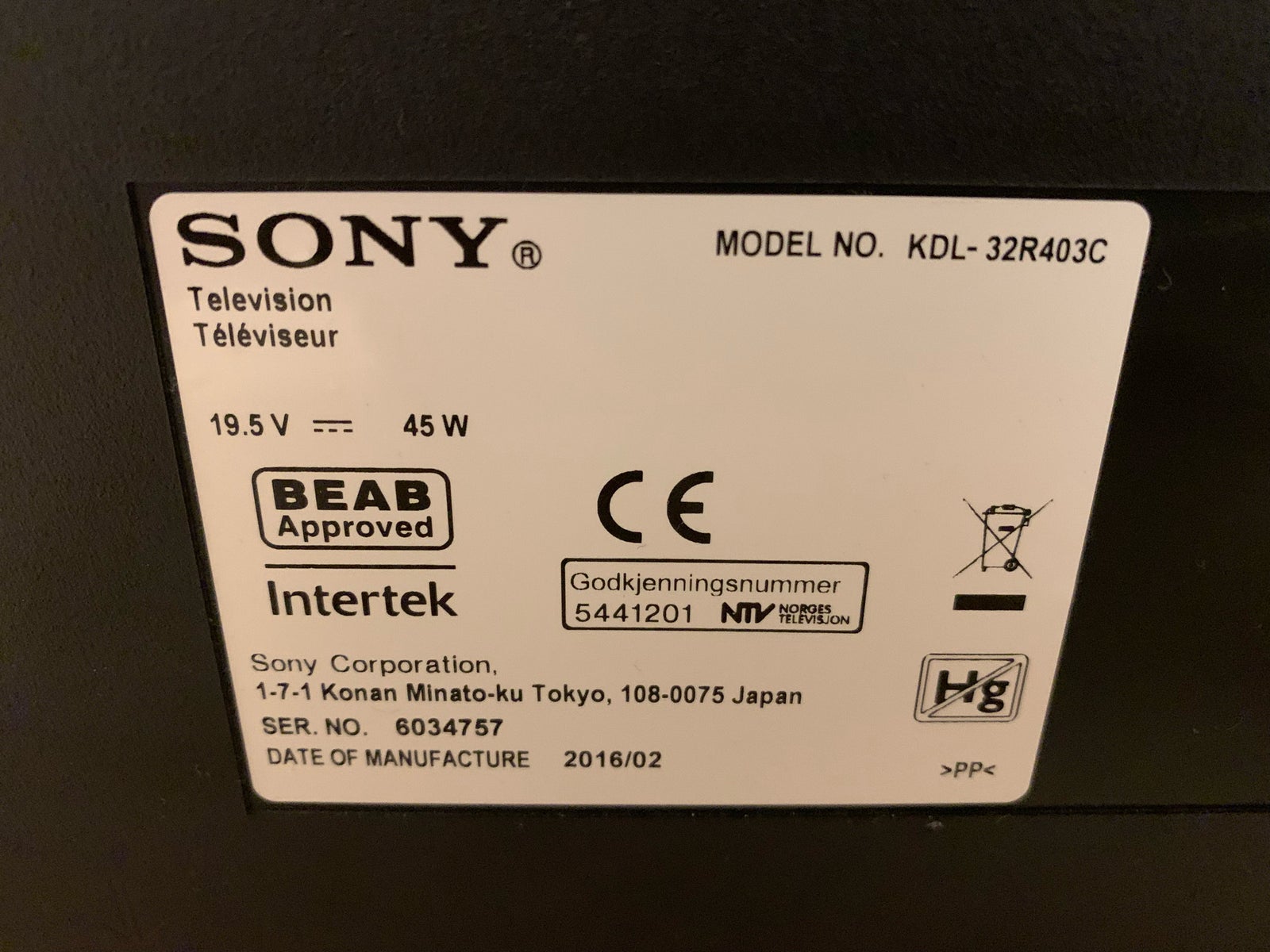 LED, Sony, KDL-32R403C