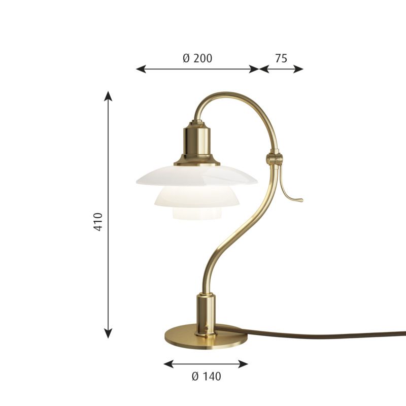 PH, 2/2 Spørgsmålstegn bordlampe, messing / opalglas