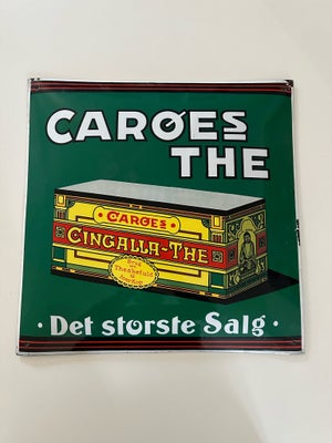Skilte, Emaljeskilt fra 1930. 
“Carøe’s The”
49,5 x 49,5 cm.
Flot stand og flot glans
Jeg leverer ge
