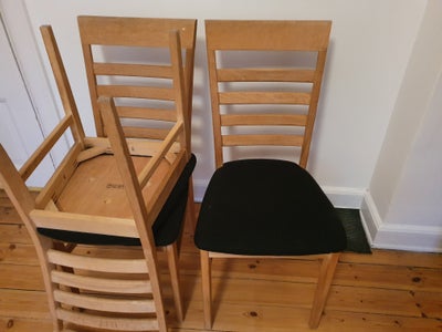 Spisebordsstol, Eg, Egetræs stole. 4 stk. 
Pris: 100 kr. per stk.