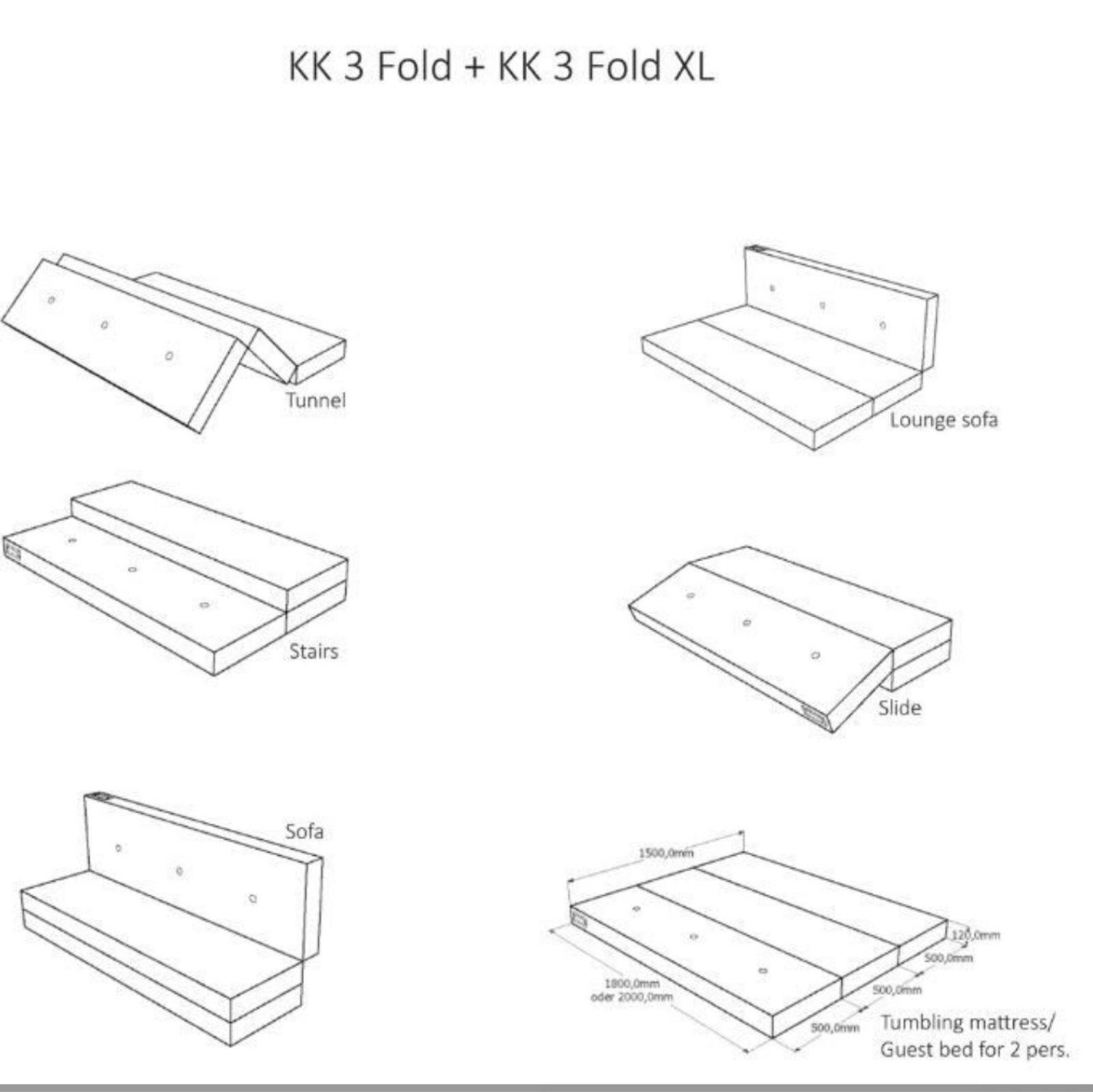 Futon, By Klipklap KK3 Fold XL, b: 150 l: 200 h: 12