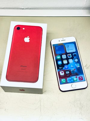 iPhone 7, 128 GB, rød, Rimelig, iPhone 7 i sjælden rød farve. 
Æske medfølger. 
Touch-knap defekt, m