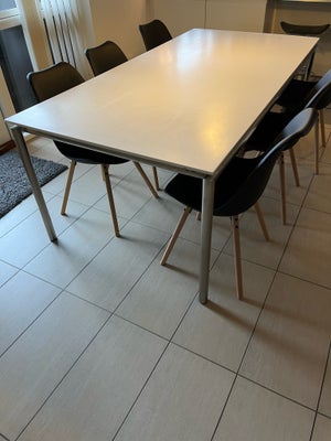 Spisebord, b: 100 l: 200, Pænt spisebord med stel i rustfri stål.
Inkl tillægsplade 50x100 cm