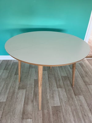 Spisebord, Hvid melanin og egetræ, My Home Møbler, Fint rundt spisebord Ø100cm. Med ben i massiv ege