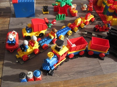 Lego Duplo, Duplo - blandet. skinner tog, politi, brandbil., Duplo - blandet. skinner tog, politi, b
