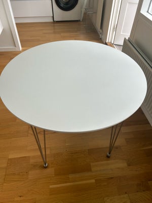 Spisebord, Hvid laminat, Rundt hvidt spisebord 90 cm og 4 skalstole sælges samlet.