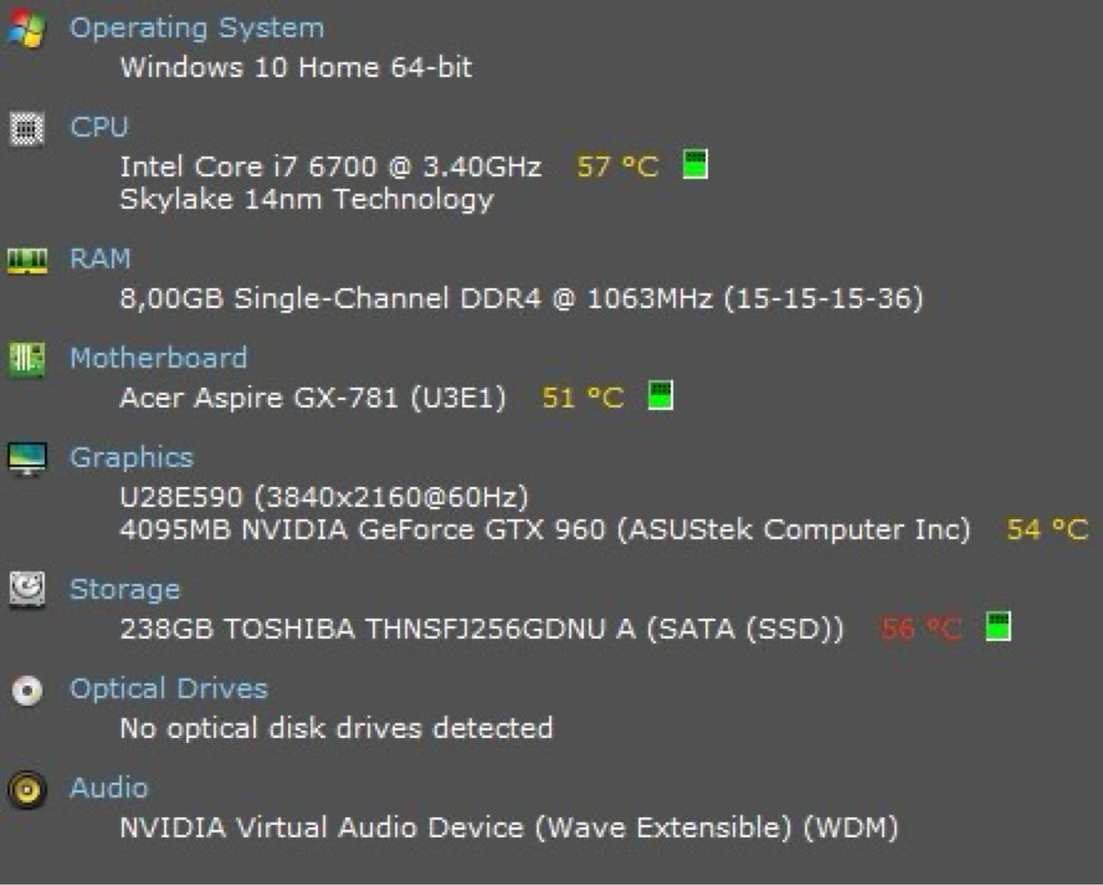 Acer, I7 6700 Ghz, 8 GB ram