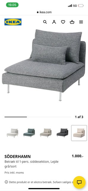 Tilbehør til sofa, bomuld, 1 pers. , Ikea, SÖDERHAMN
Betræk…