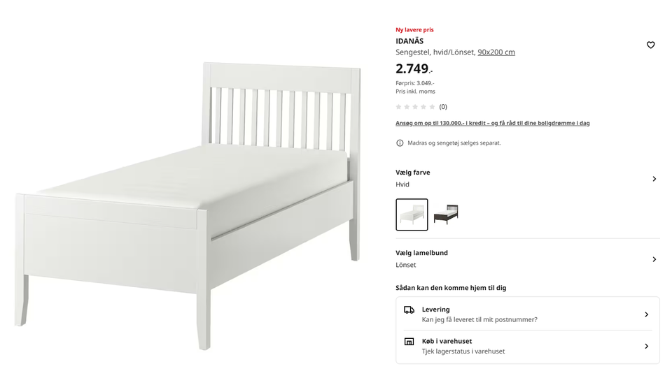 Enkeltseng, IKEA, b: 90 l: 200 h: 63