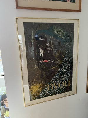 Plakat, Lars Bo, motiv: Pjerrot, Columbine, påfugl og Harlekin i træ, b: 60 h: 80, Sjælden plakat fr