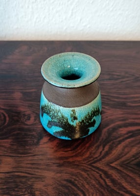 Keramik, Vase / lysestage, Johannes Andersen, Smuk vintage keramikvase med krakele glasur i blå / tu