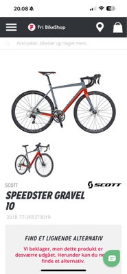 Herrecykel,  Scott Speedster Gravel 10, 22 gear, Den passer til en person på 187 cm

Den har kørt 2-
