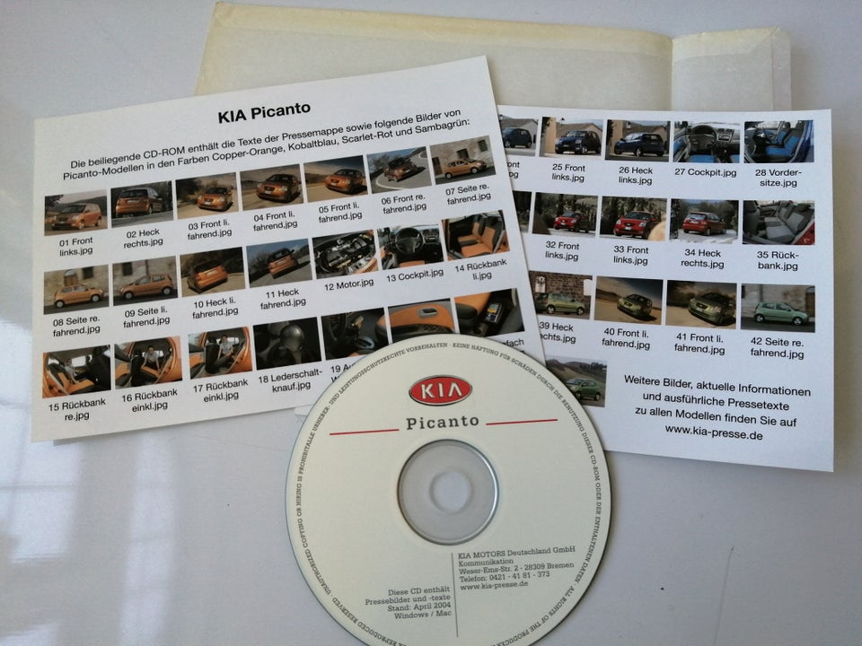 KIA PICANTO Presse-Info på CD TYSK, KIA, emne: bil og motor
