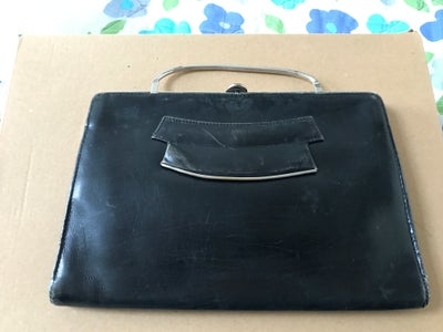 Clutch, Vintage, læder, Håndtaske VINTAGE Dametaske. 1950’erne. Sort skind med sort foer. Metalramme