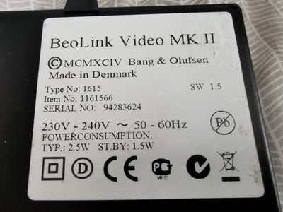 Andet , Bang & Olufsen, Beolink Video MKII, God, B&O, Bang og Olufsen, BeoLink Video MK II type 1615