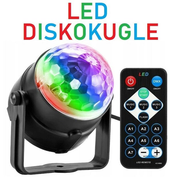 LED Diskokugle med Lydsensor og Fjernbetjening, LED…