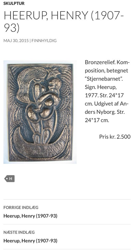 Bronze relief , Henry Heerup, motiv: Stjernebarnet
