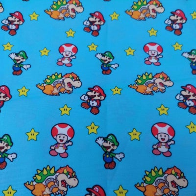 Stof,  Super Mario stof til børnetøj, 
Kraftig stof polyester til børnetøj m.m med super Mario  i tu