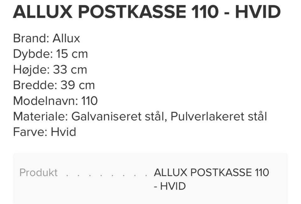 Postkasse fra Allux