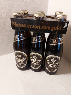 Øl, "Natten er sort som guld" - 6 flasker Carlsberg uåbnet Sort Guld øl meget gamle (over 30 år) Bem