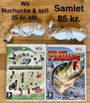 NEDSAT! Spil & nunchucks t. Wii, Nintendo Wii, action, Alt er lige testet og virker perfekt. Sender 