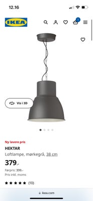 Pendel, x 2 fra IKEA, 2 pendellamper fra IKEA, mørkegrå inkl kædeophæng. Samlet pris for begge.
Kan 