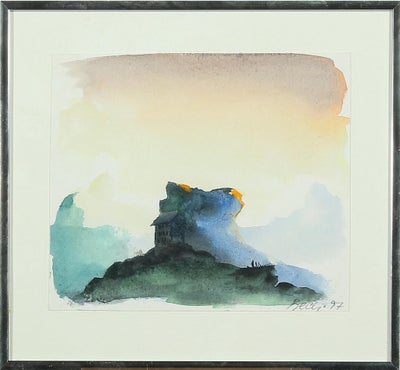 Akvarel, Poul Anker Bech, motiv: Landskab, b: 19,5 cm h: 16 cm