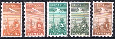 Danmark, postfrisk, stålstik, 216-20	pfr.Afa	320,-	pæn