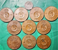 Skandinavien, mønter, 10 x 5 + 1
