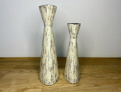 Keramik, Vaser / lysestager, Søholm, 2 smukke cremefarvet vaser / lysestager med brun/sort stribemøn