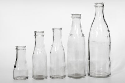 Glas, Mælkeflasker, Ukendt, Fin samling gamle mælke/fløde-flasker.
Sæt af 5 mælkeflasker uden skår i
