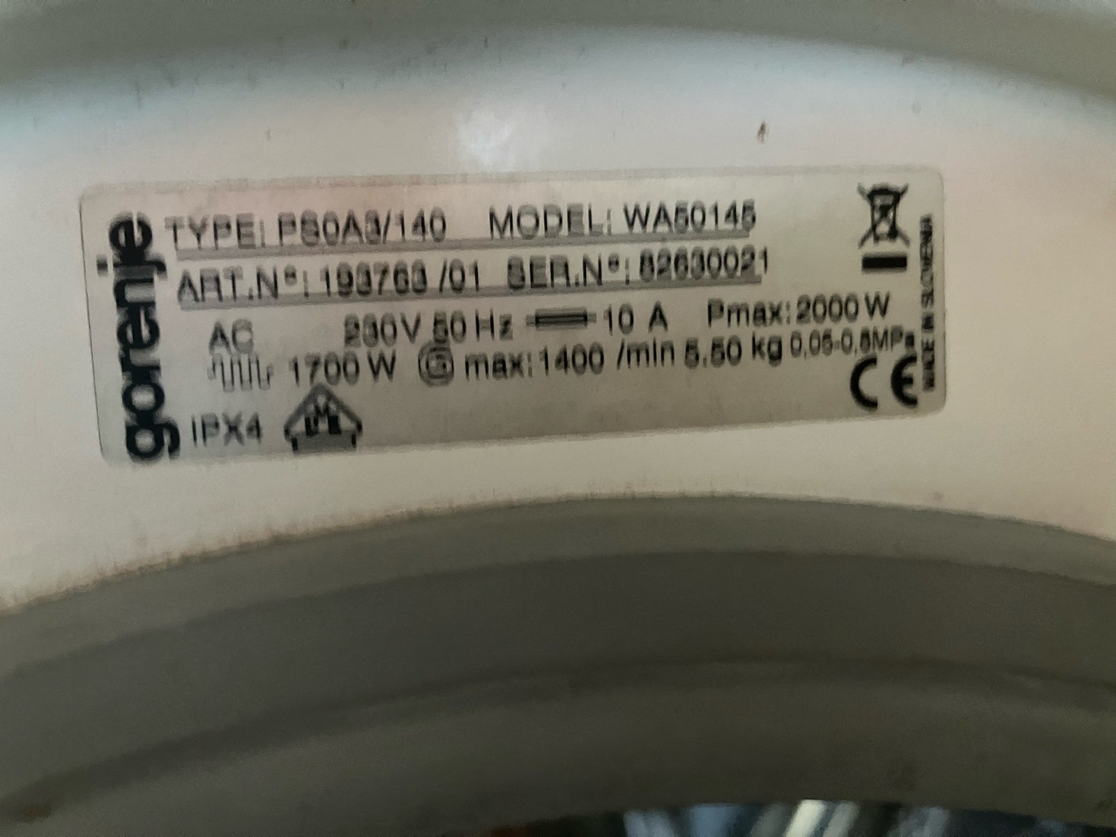 Gorenje vaskemaskine, WA50145, frontbetjent