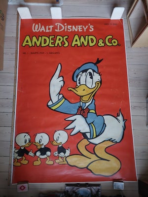 Plakat, Carl Barks, motiv: 1. Anders And blad, b: 118 h: 174, Flot kæmpe plakat af forsiden på det f