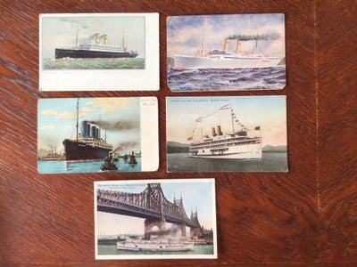 Postkort, 5 antikke postkort - Skibe samlet pris, Velholdte antikke originale postkort med skibe
- b