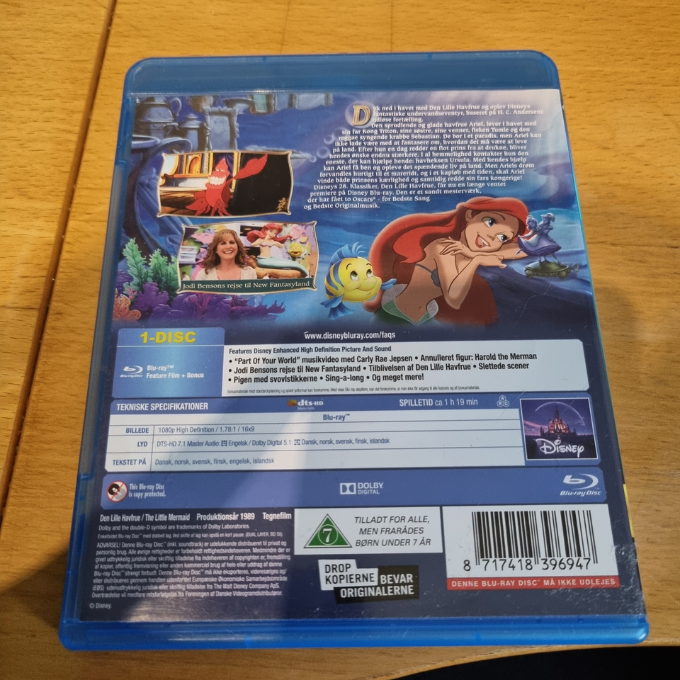 Den Lille Havfrue, Blu-ray, tegnefilm