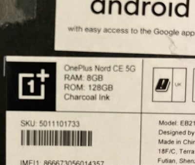 OnePlus Nord CE 5G, 128GB , Perfekt, Inkl. nyt cover
Leveres i æske og med kvittering
Mangler lader
