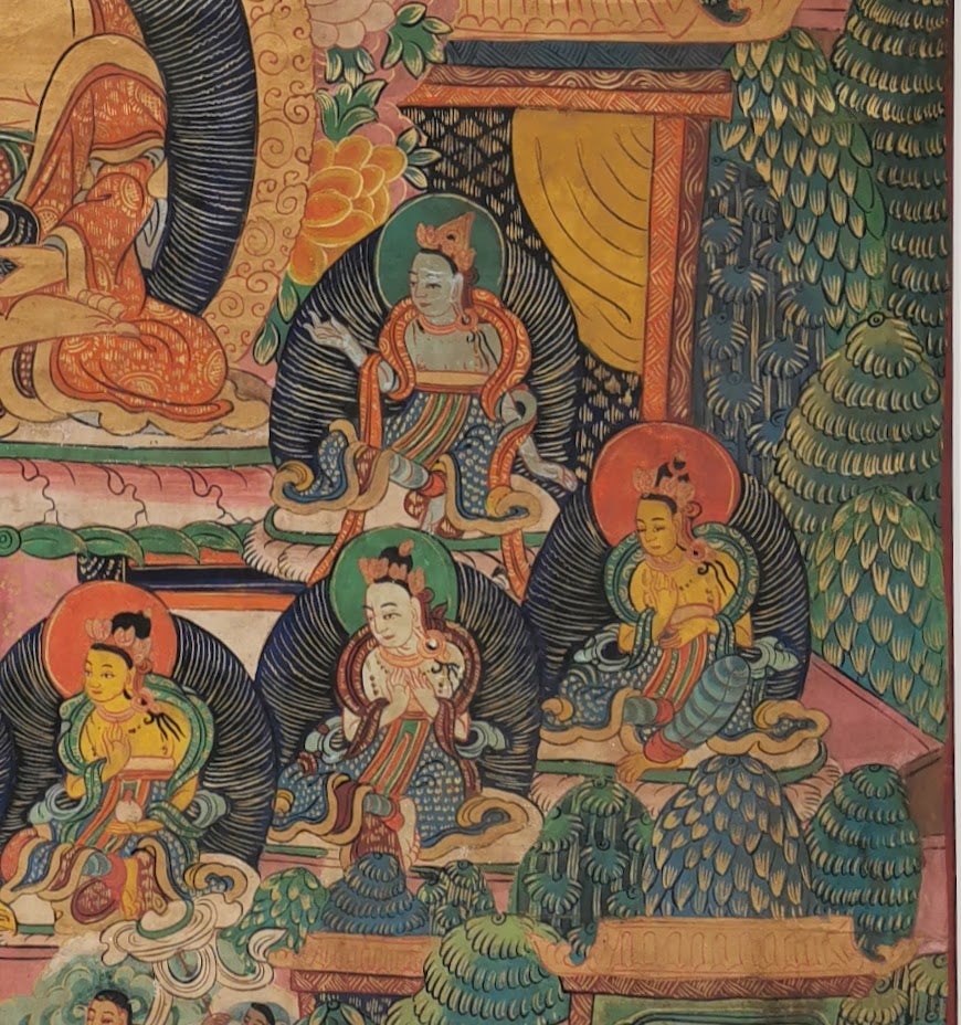 Antik Tibetansk Thangka, lærred - Guld - Naturpigmenter,
