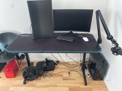 Computerbord, Fourze D1400 Gaming Desk Black/Cyan, b: 140 d: 66 h: 77, Fourze D1400 Gaming Desk Blac